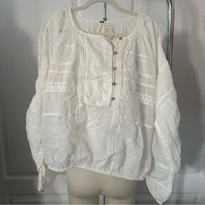 Free People Cream Cotton Sheer Long Sleeve Blouse Size XL | Pirate Shirt